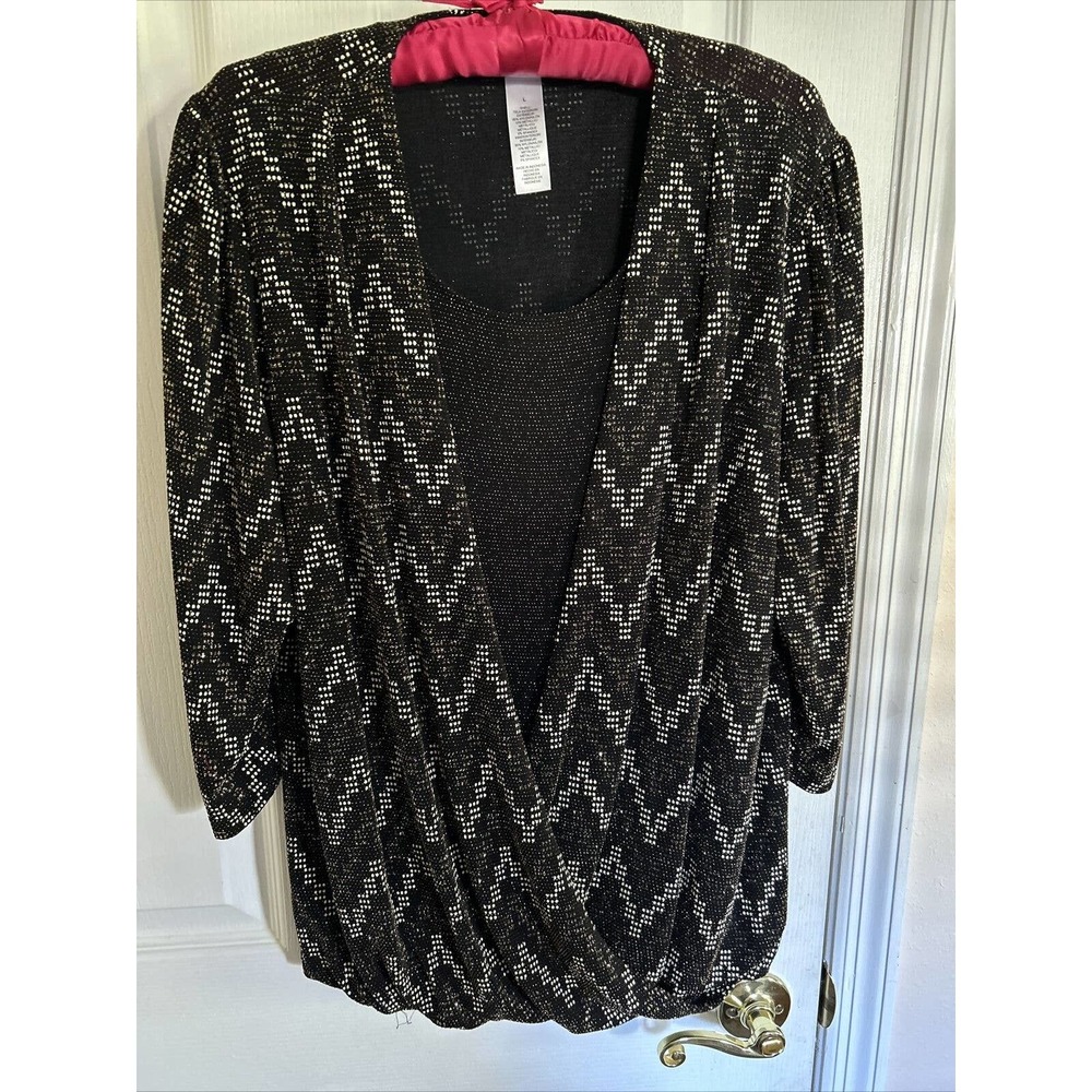 Alfred Dunner Women Black Layered Top Size L
